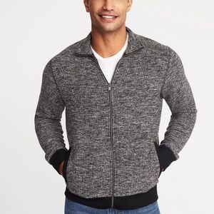 Banana Republic Sz L Knit Full Zip Jacket Sweater Gray Mock Neck Pockets